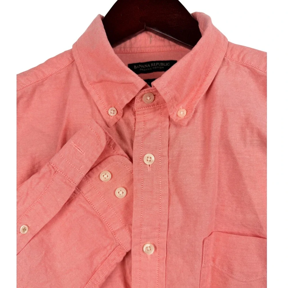 Banana Republic Organic Cotton Button Down Shirt Coral Pink Untucked StandardFit